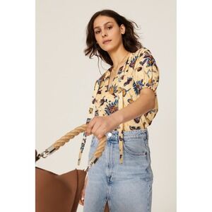 A.L.C.  Ellis Puff Sleeve Tie Neck Style Yellow PrintedTop Size 2